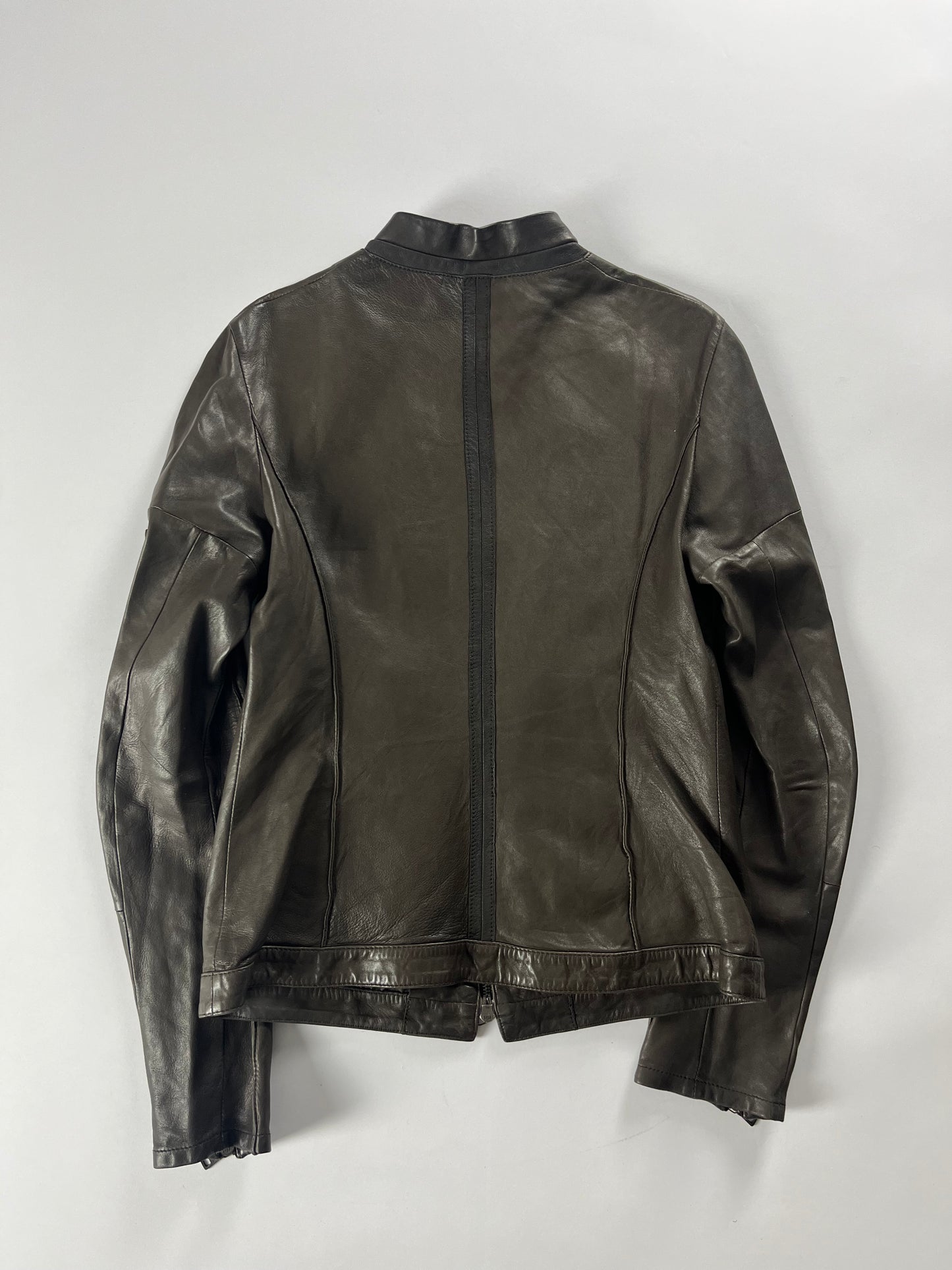 Prada Brown Leather Biker Jacket 2000s - XS