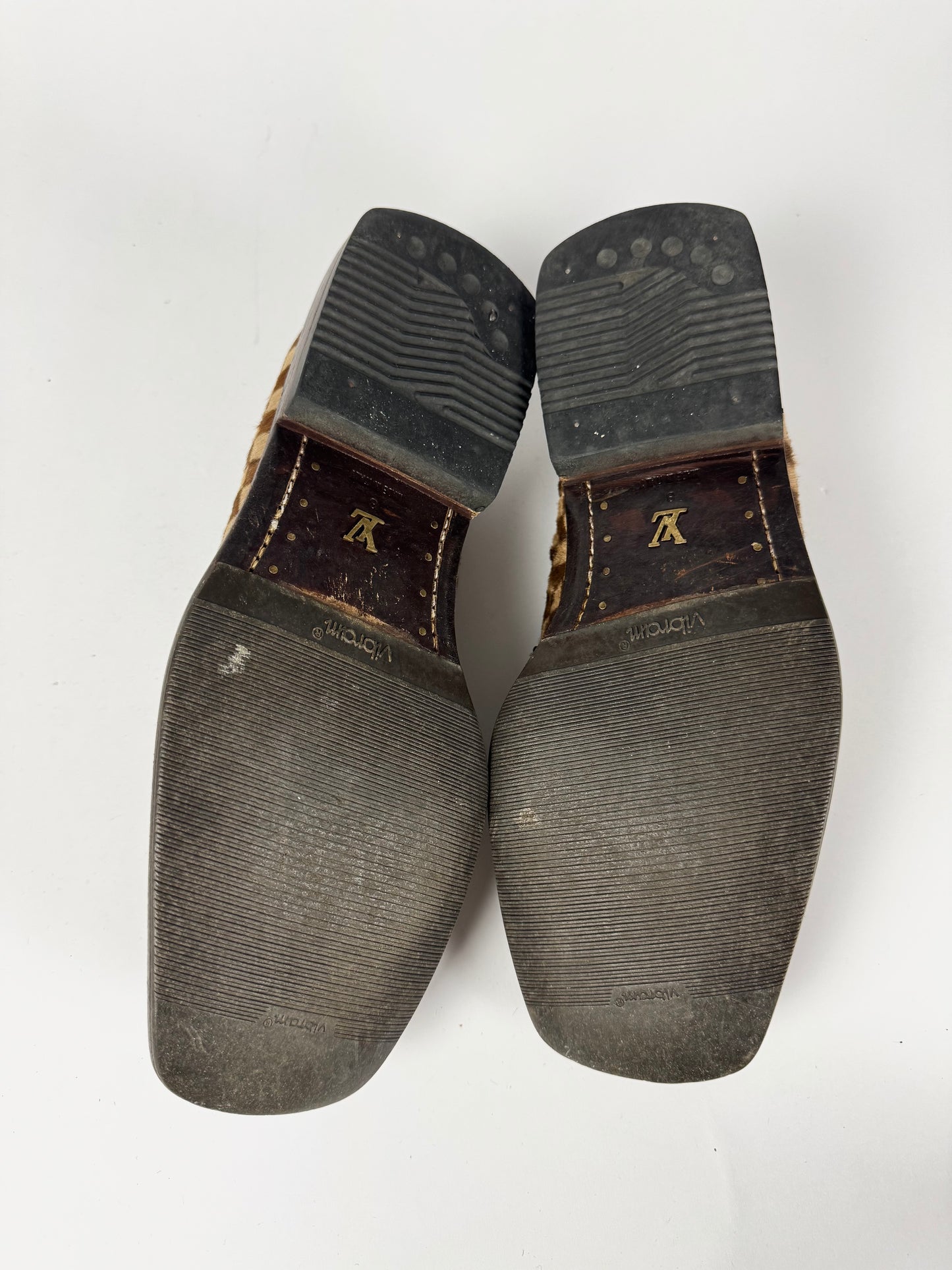 Louis Vuitton "Damier Sauvage" Printed Calfskin Ponyhair Square Toe Loafers FW 1999 - 44 EU