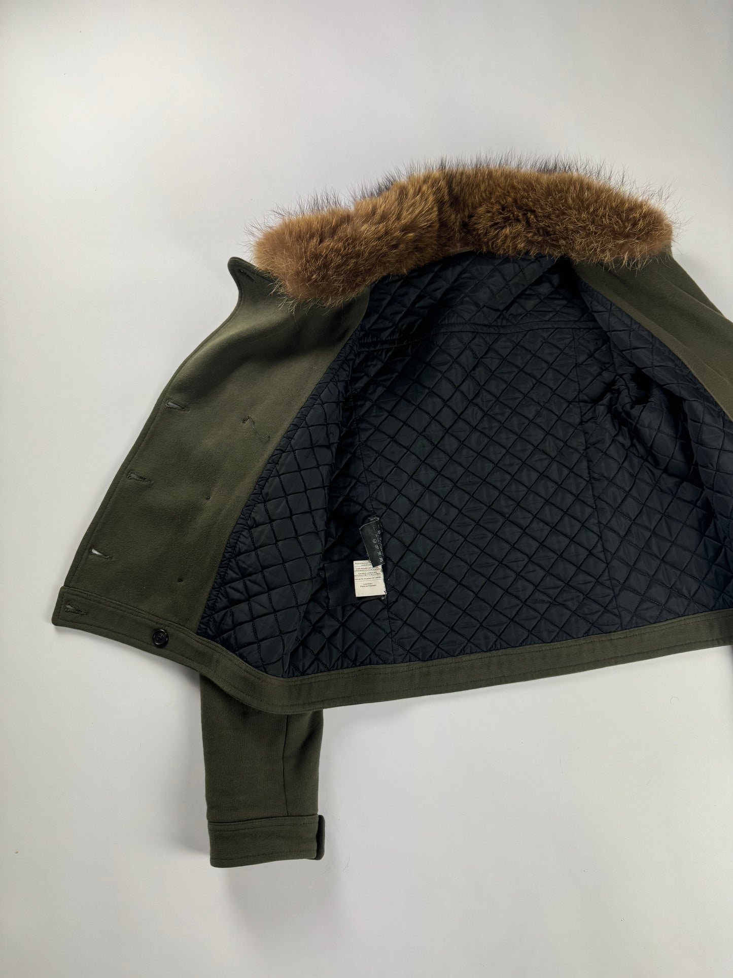 Prada Raccoon Fur Collar Old Army Crop Jacket SS 2006 - M