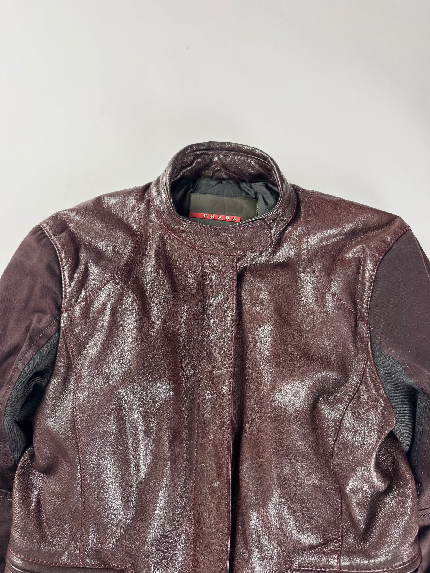 Prada Brown Wine Leather Moto Jacket 2000s - XS