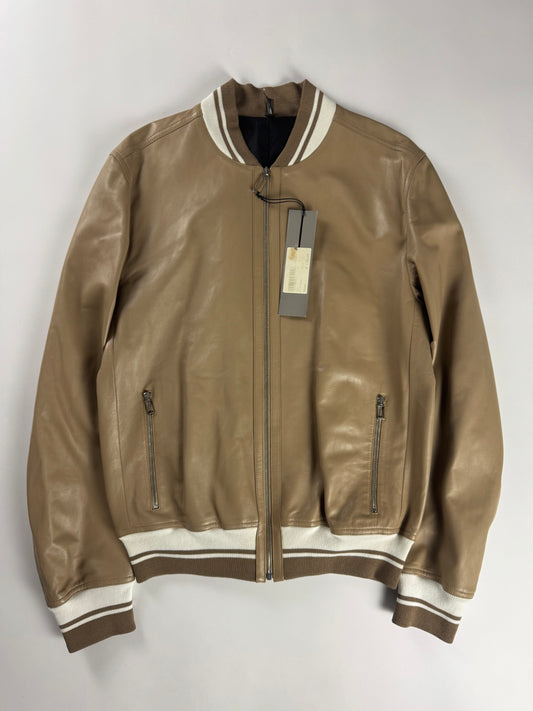 Dior Homme Camel Leather Bomber Varsity Jacket SS 2010 - L