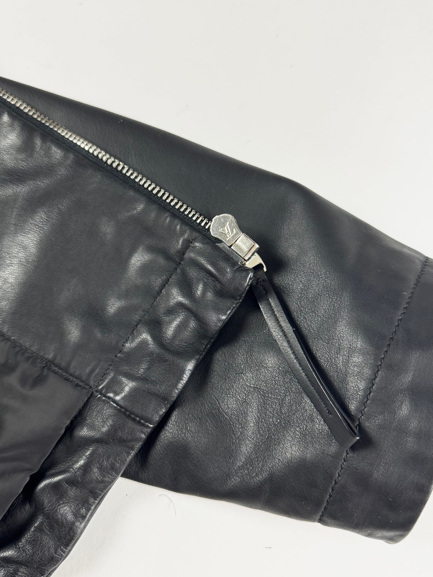 Louis Vuitton V Logo Patch Leather Drawstring Hood Jacket SS 2015 - M