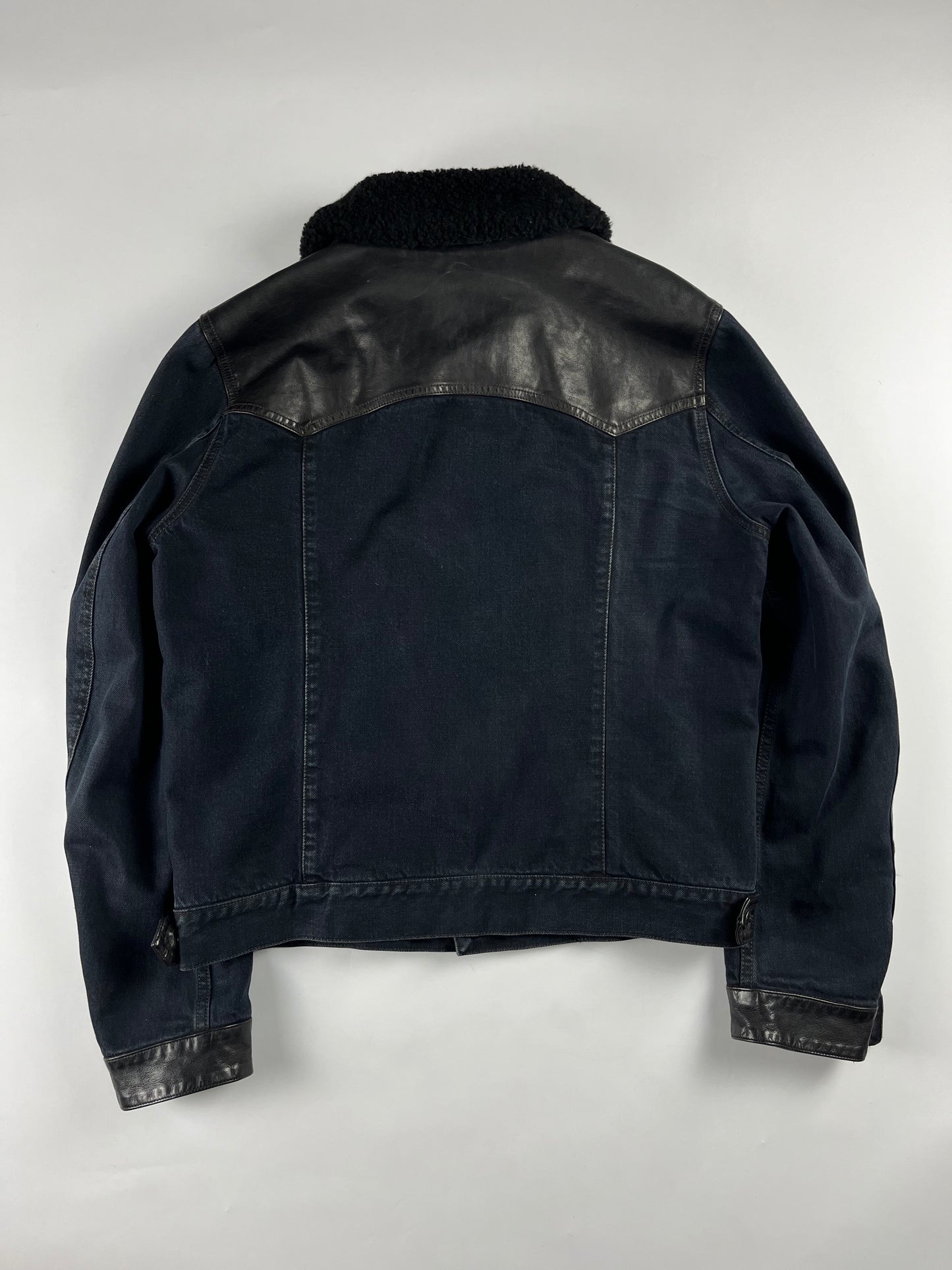 Prada Denim Leather Sheep Fur  Trucker Jacket FW 2006 - L