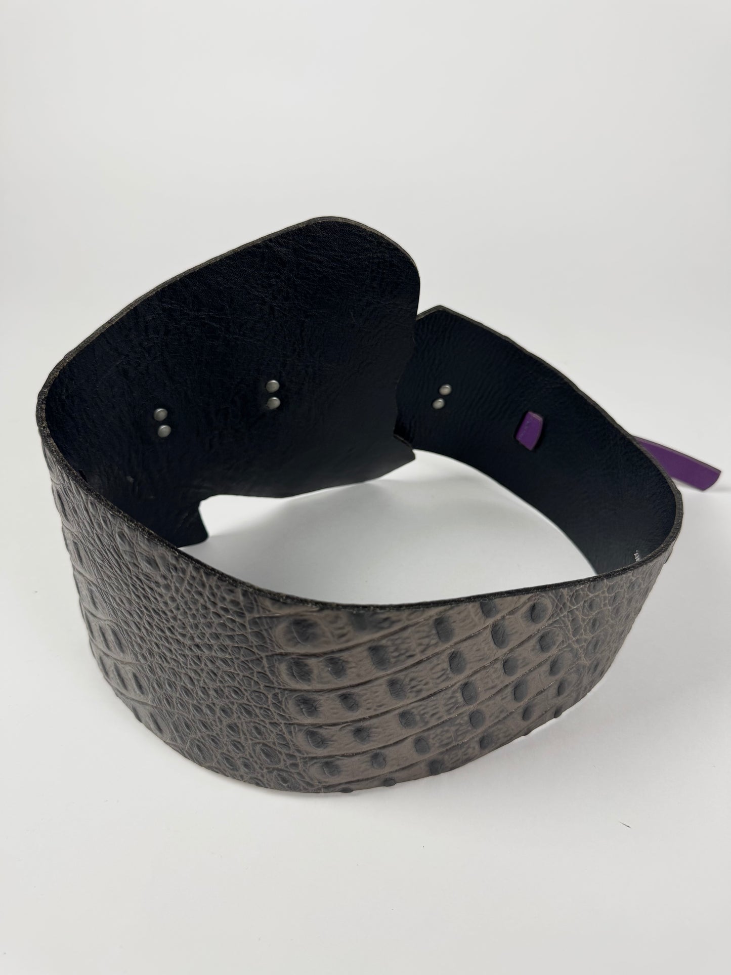 Just Cavalli Dark Brown Crocodile Embossed Purple Strap Leather Corset Belt 2000s - OS