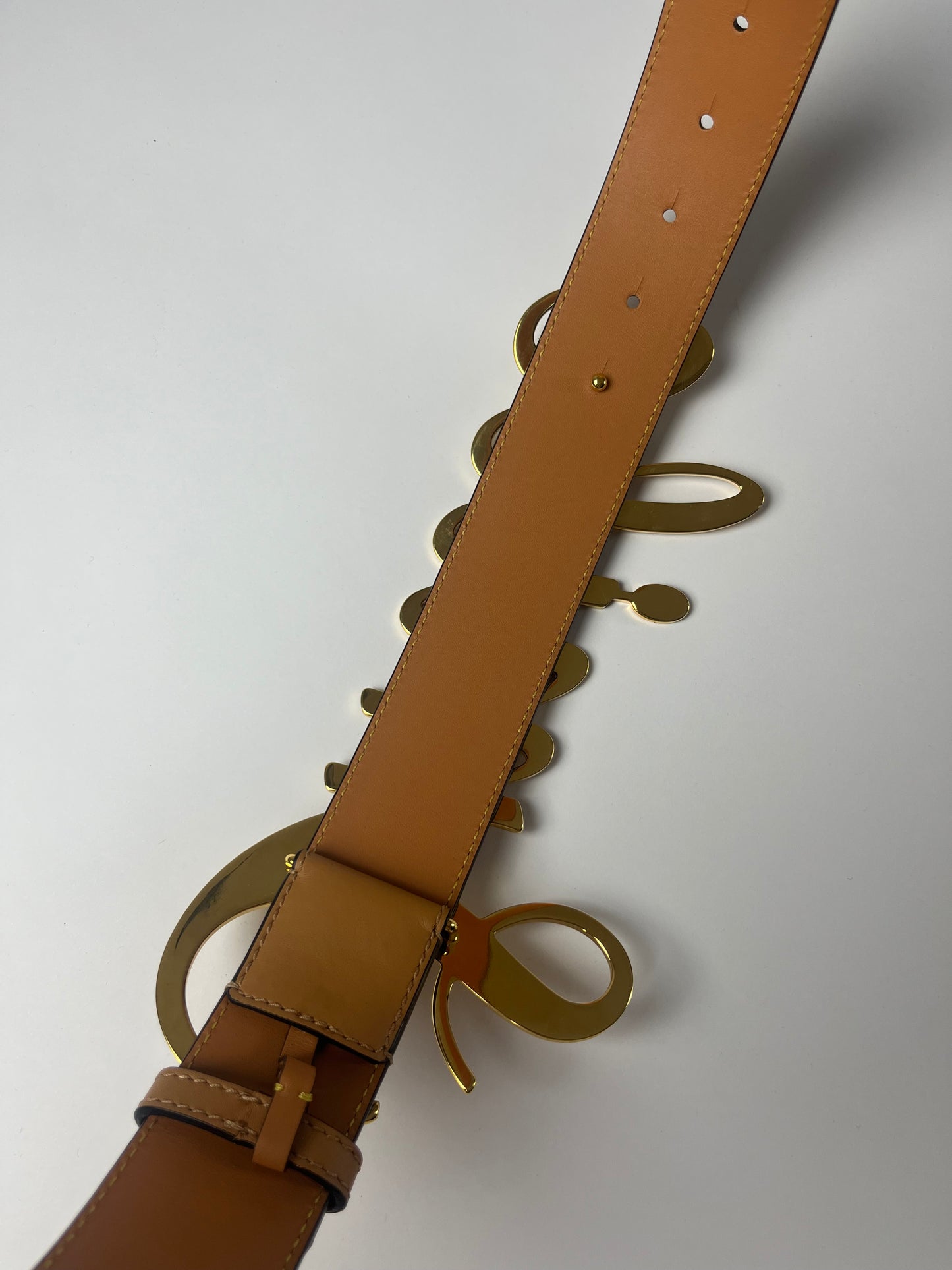 Loewe Smile Calfskin Logo Brown Buckle Belt - 95 cm