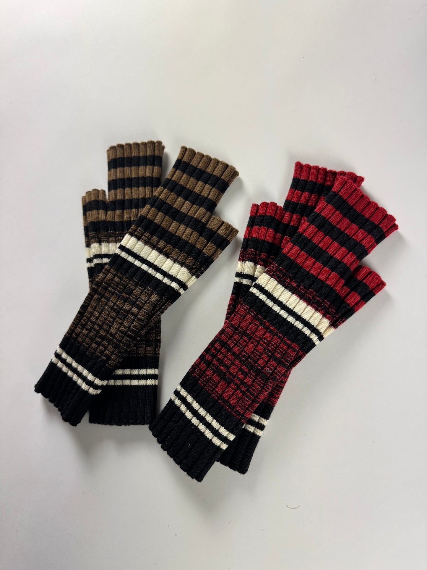 Dior Homme Sample Premium Virgin Wool Red & Brown Hand Warmer Glove Set 2020s - OS