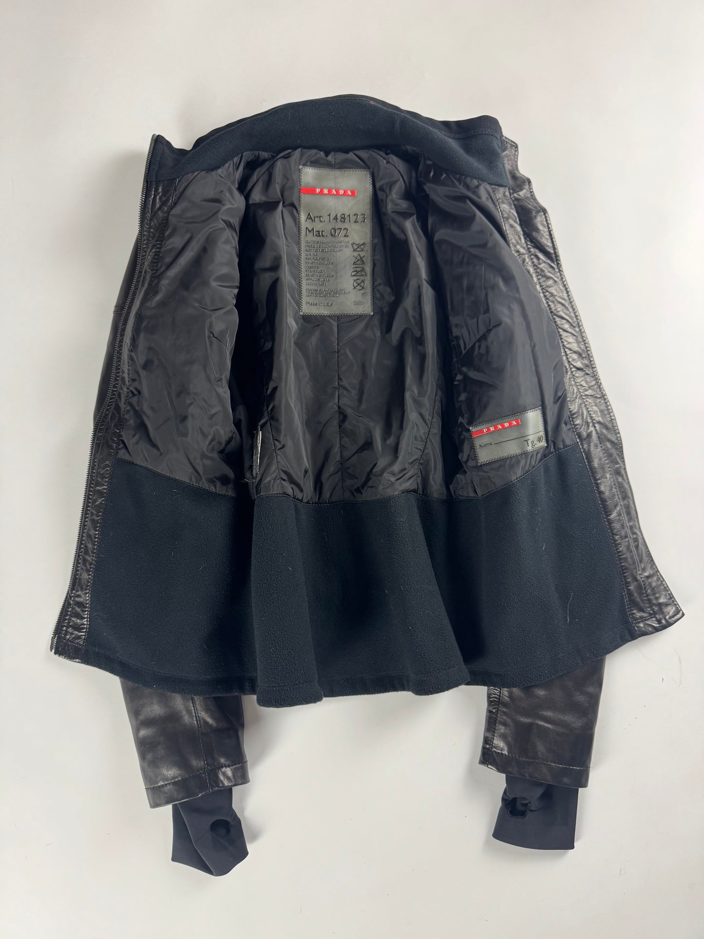 Prada Cuffed Arm Black Leather Moto Jacket SS 2000 - XS