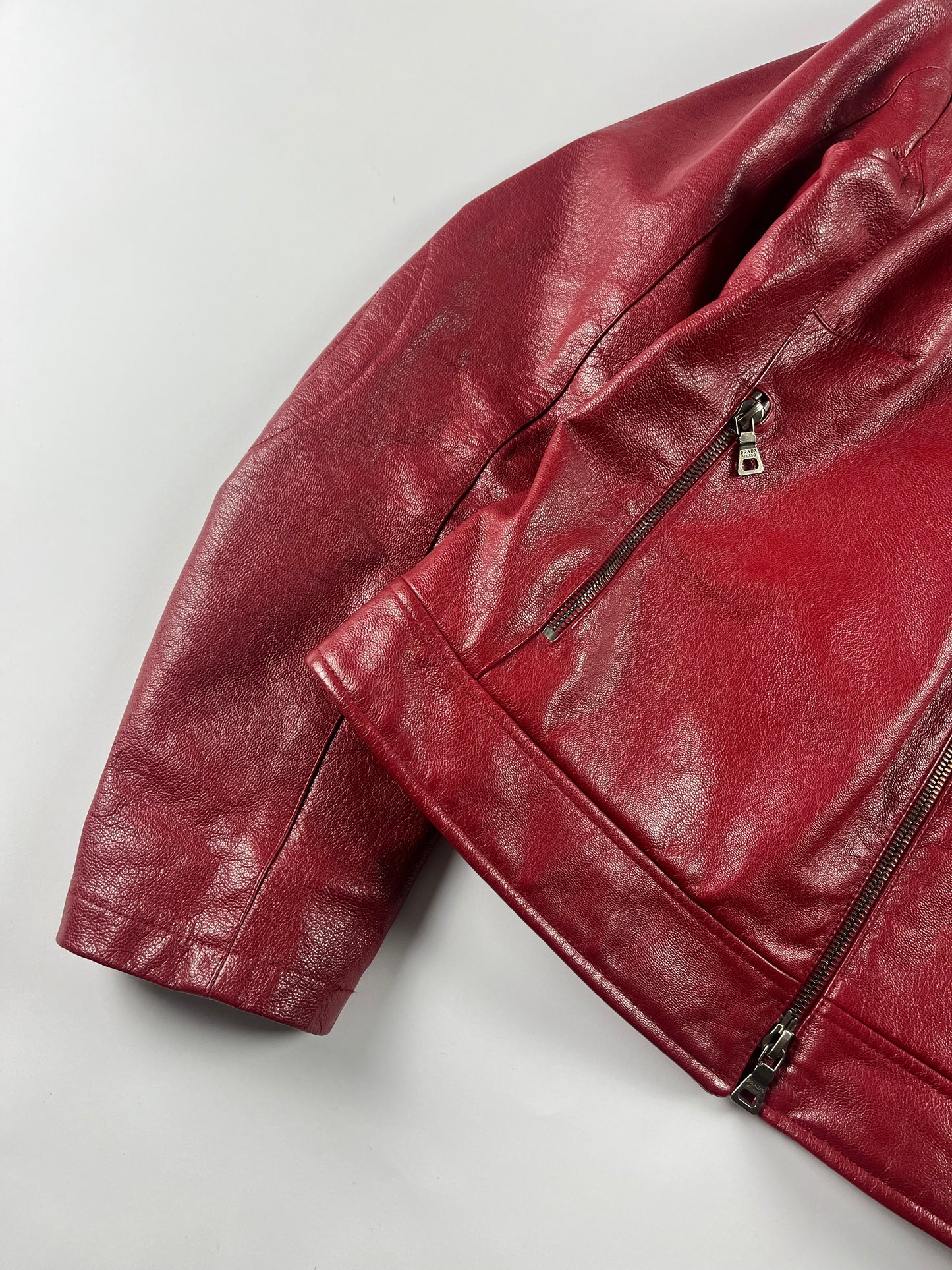 Prada Padded Elbows Red Leather Motor Jacket SS 2000 - S