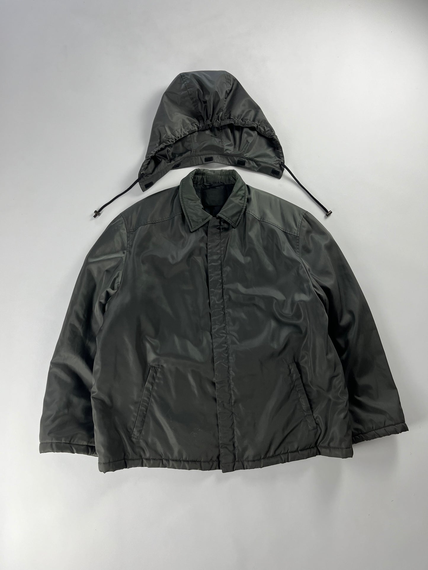 Prada khaki Convertible Hood Strapped Nylon Jacket FW 1998 - L