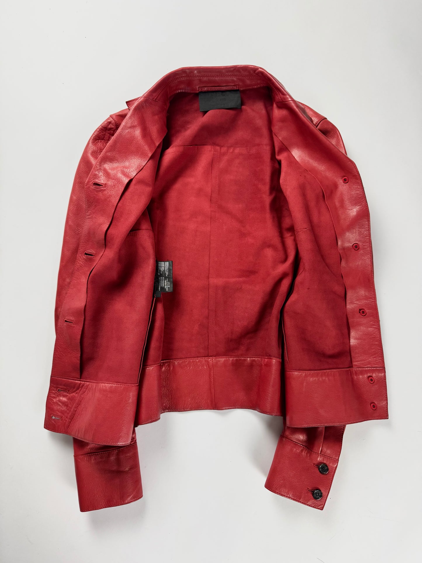 Prada Red Leather Minimalist Buttoned Jacket FW 2000 - XS