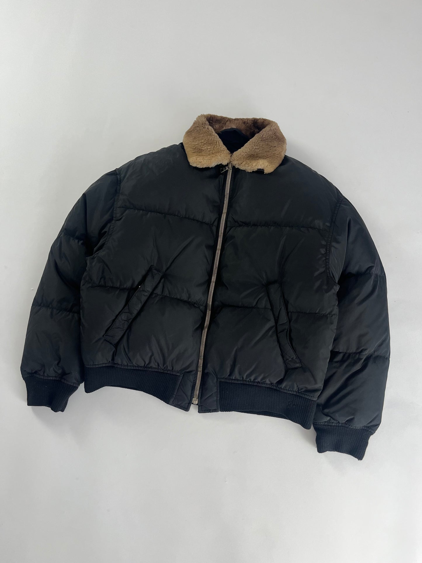 Prada Converted Hooded Fur Collar Cropped Puffer Jacket FW 1998 - L