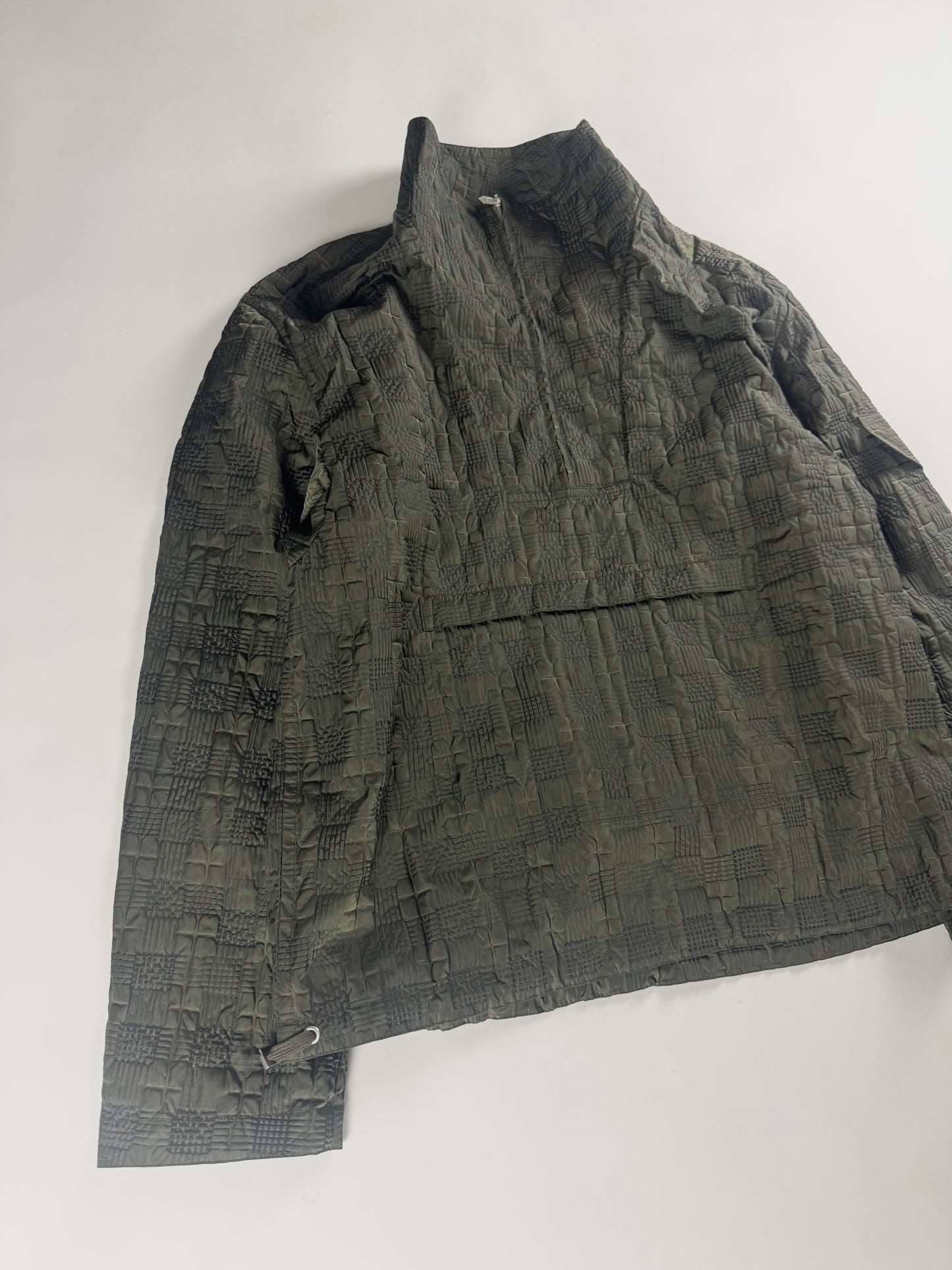 Hermès Sample Soft Military Khaki Plaid Funnel Neck Half Zip Jacket SS 2020 - L