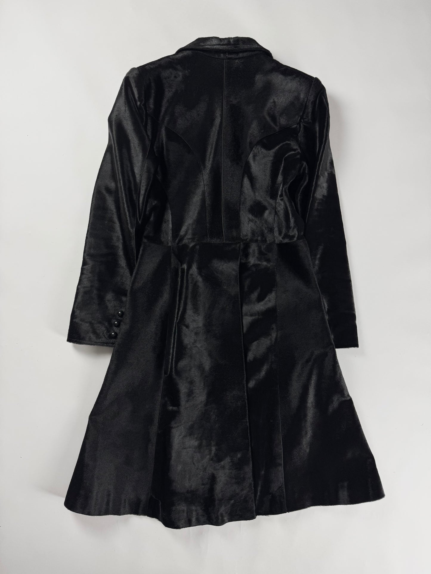 Givenchy Black Ponyhair Calf Hair Double Breasted Flared Midi Coat 2010s - S