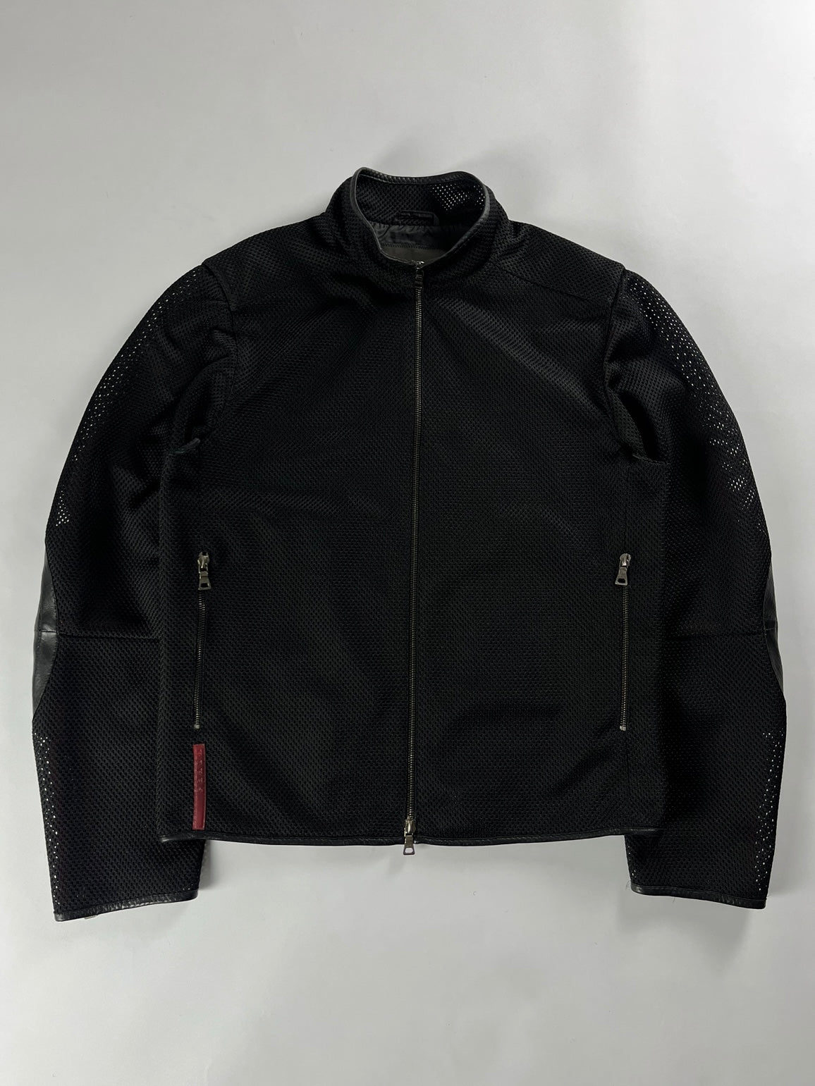Prada Mesh Leather Patch Elbows Moto Jacket SS 2000 - L