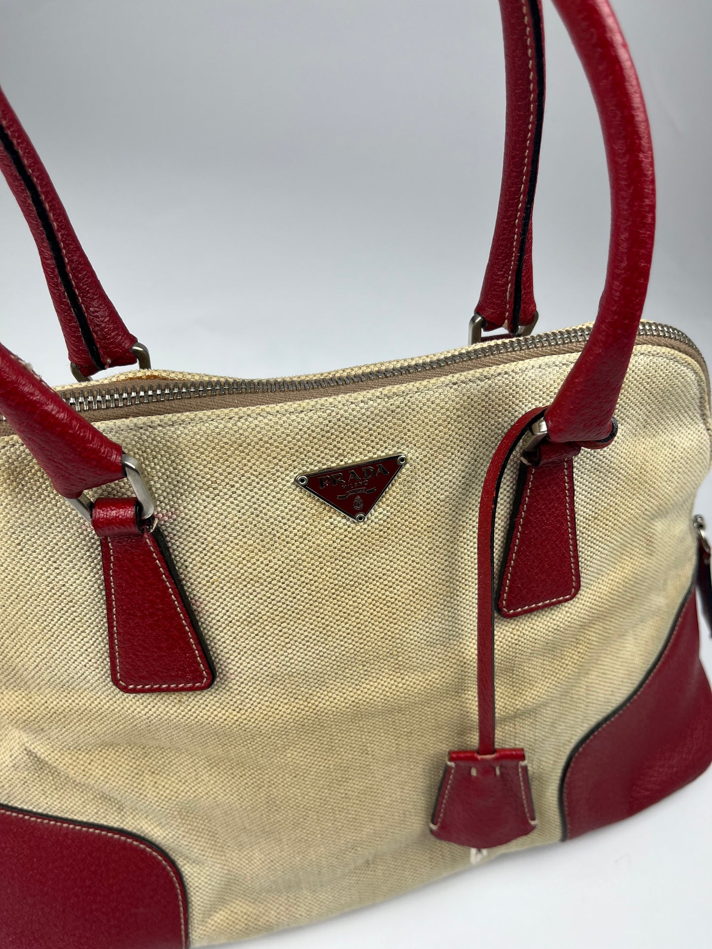 Prada Linen Red Leather Bag SS 1998 - OS