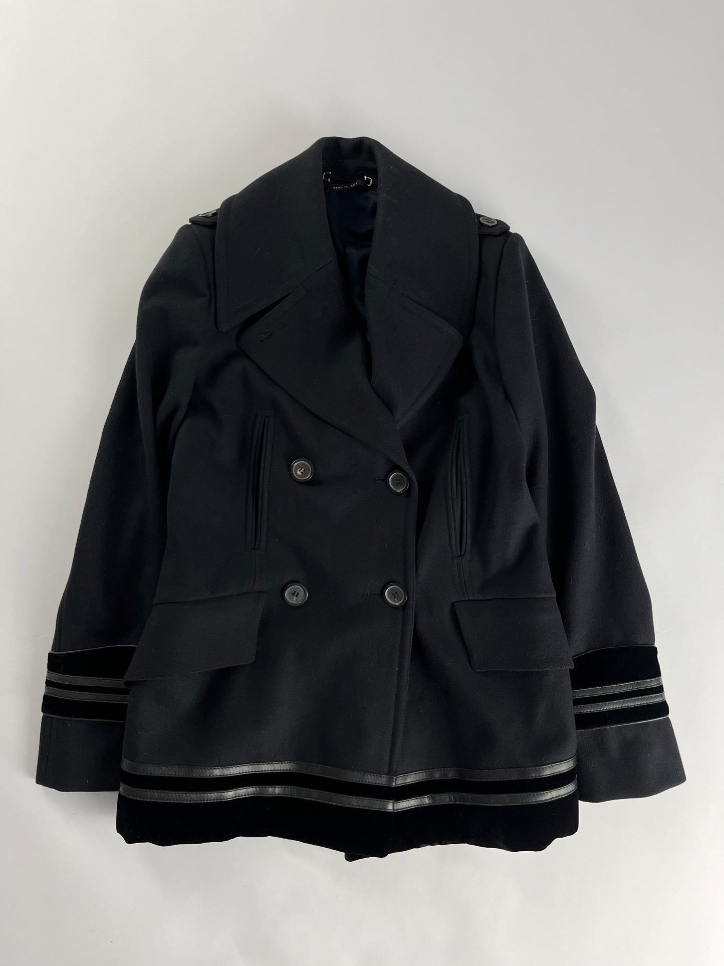 Gucci Leather Trim Wool Peacoat FW 2005 - S