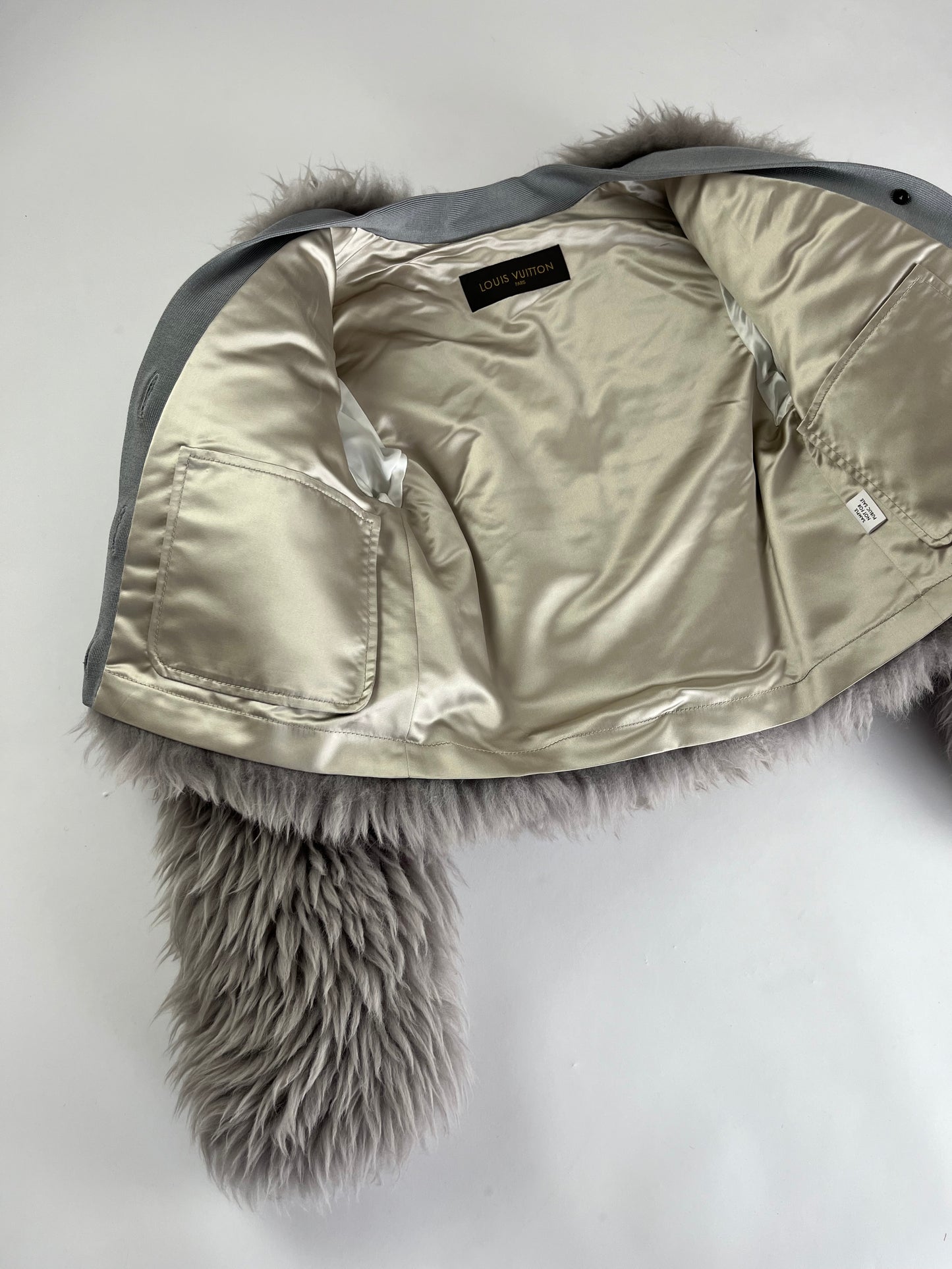 Louis Vuitton Sample Light Grey Fur Crop Jacket FW 2015 - S