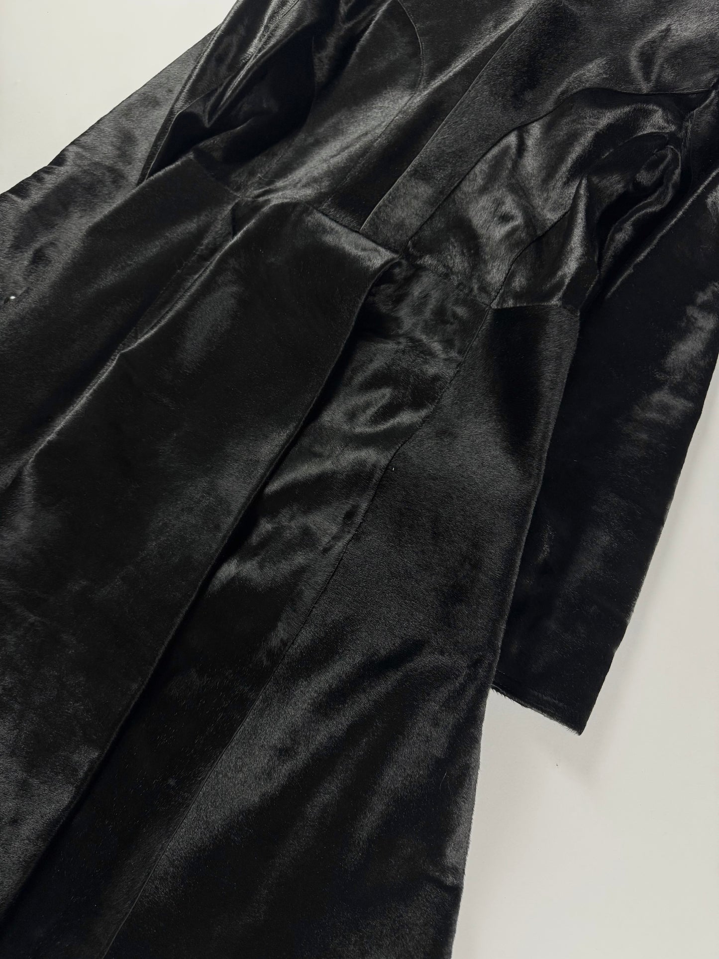 Givenchy Black Ponyhair Calf Hair Double Breasted Flared Midi Coat 2010s - S