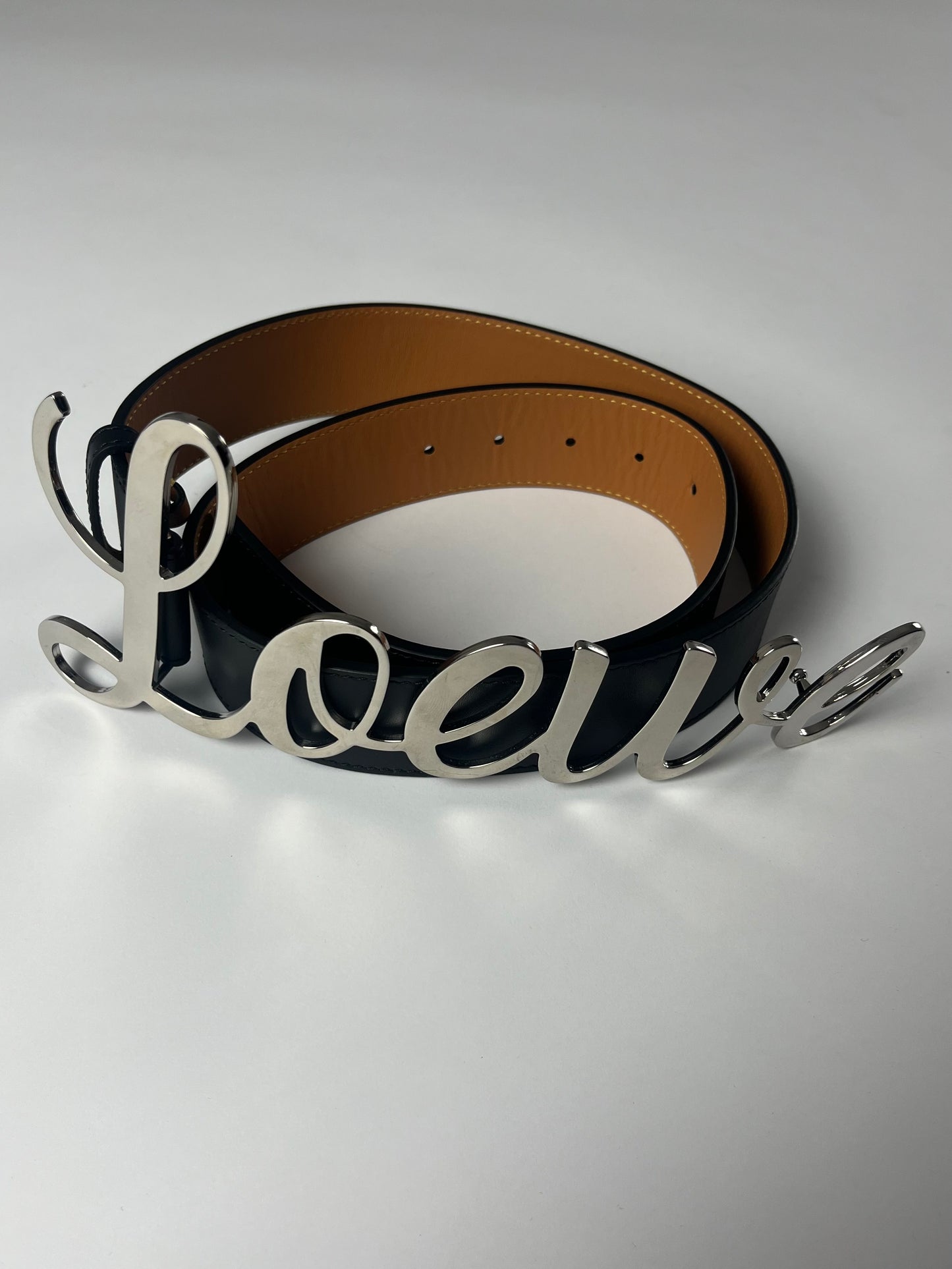 Loewe Logo Black Palladium Buckle Belt - 90 cm