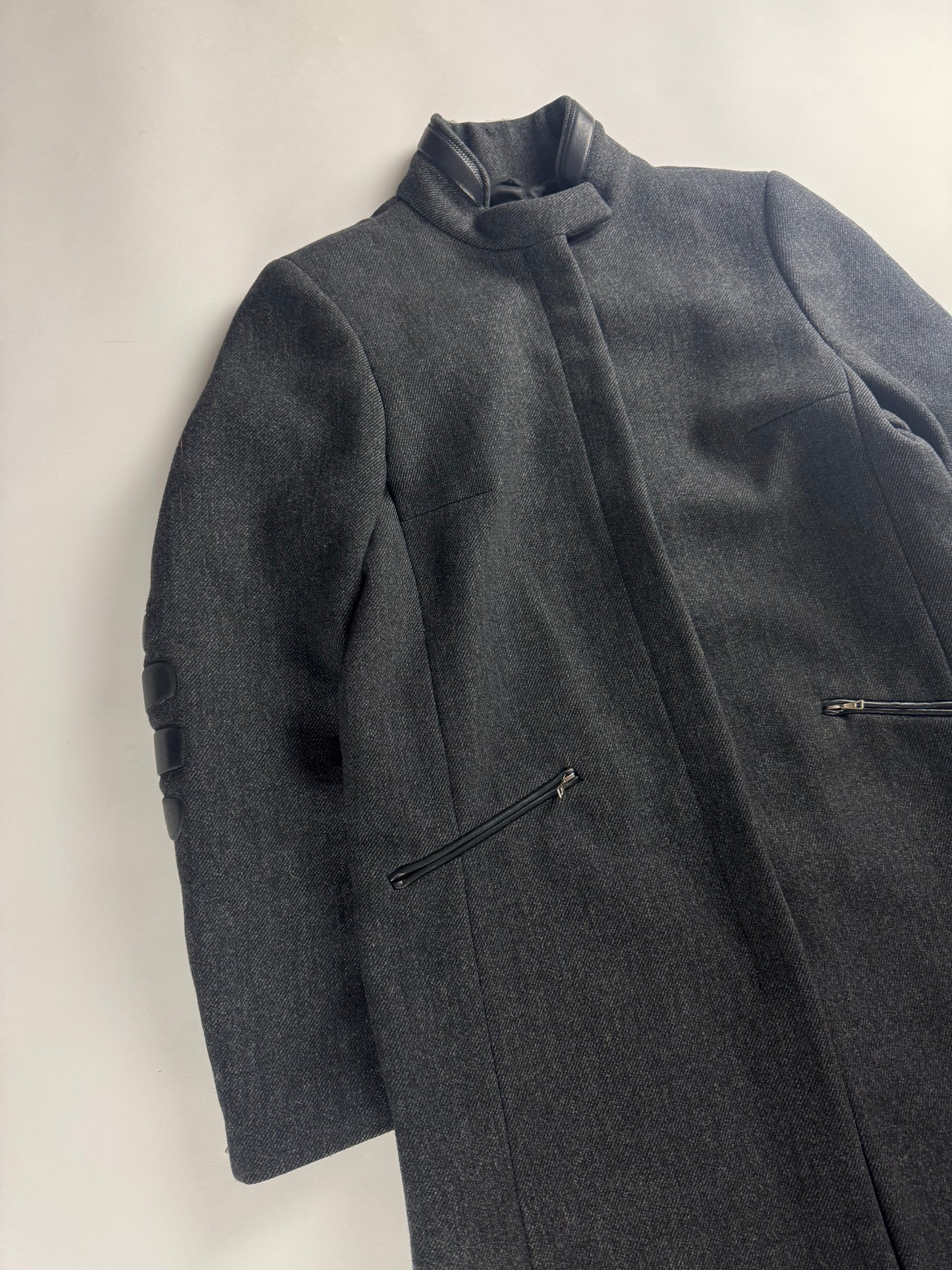 Prada Leather Padded Elbows Wool Long Coat FW 1999 - S