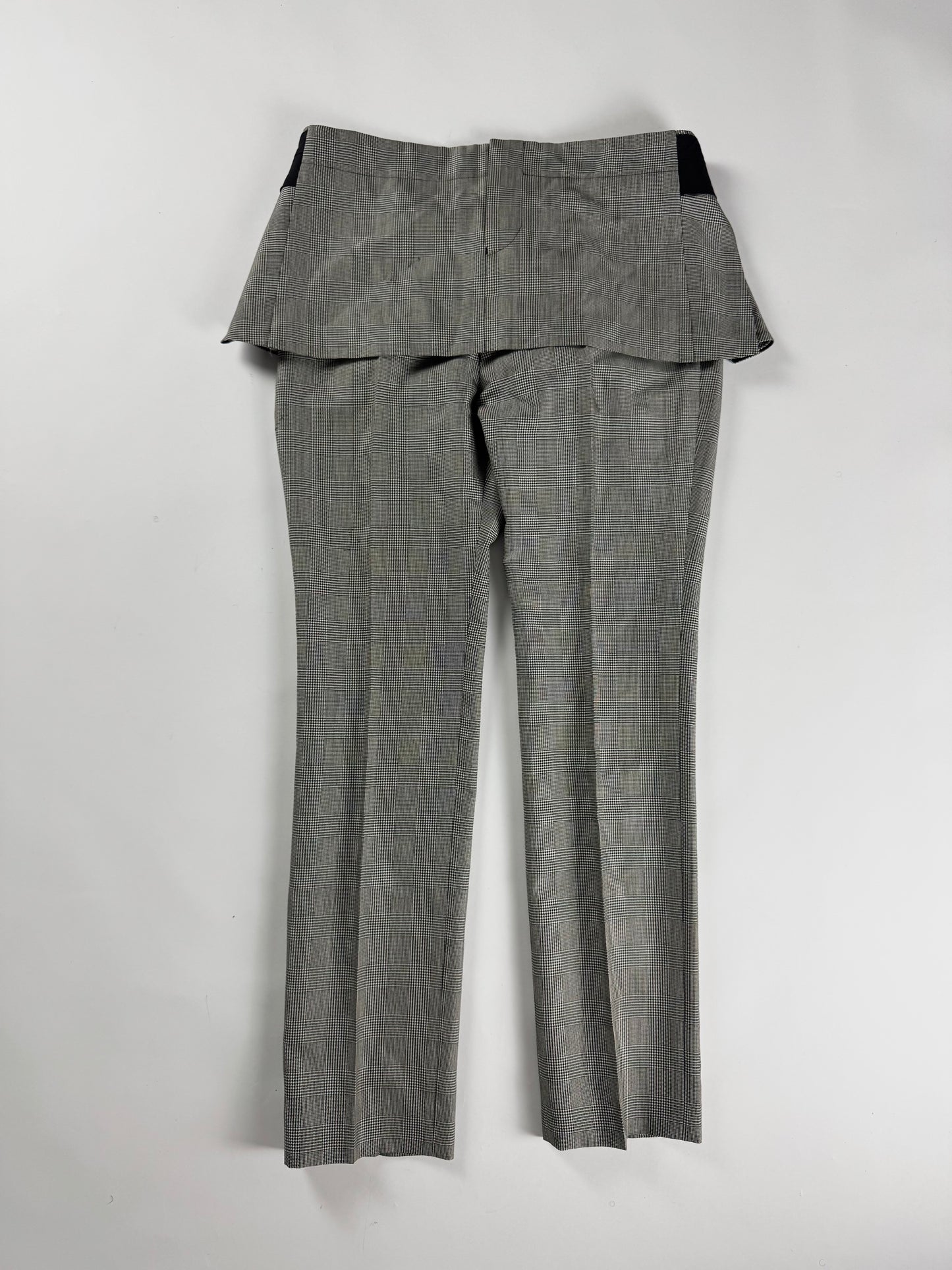 Junya Watanabe Grey Glen Plaid Folded Peplum Waist Straight Leg Skirt Trousers SS 2010 - S