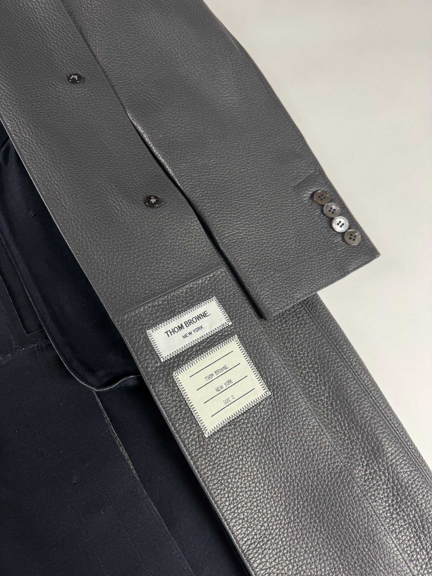 Thom Browne Sample Grigio Deer Leather Overcoat - XS