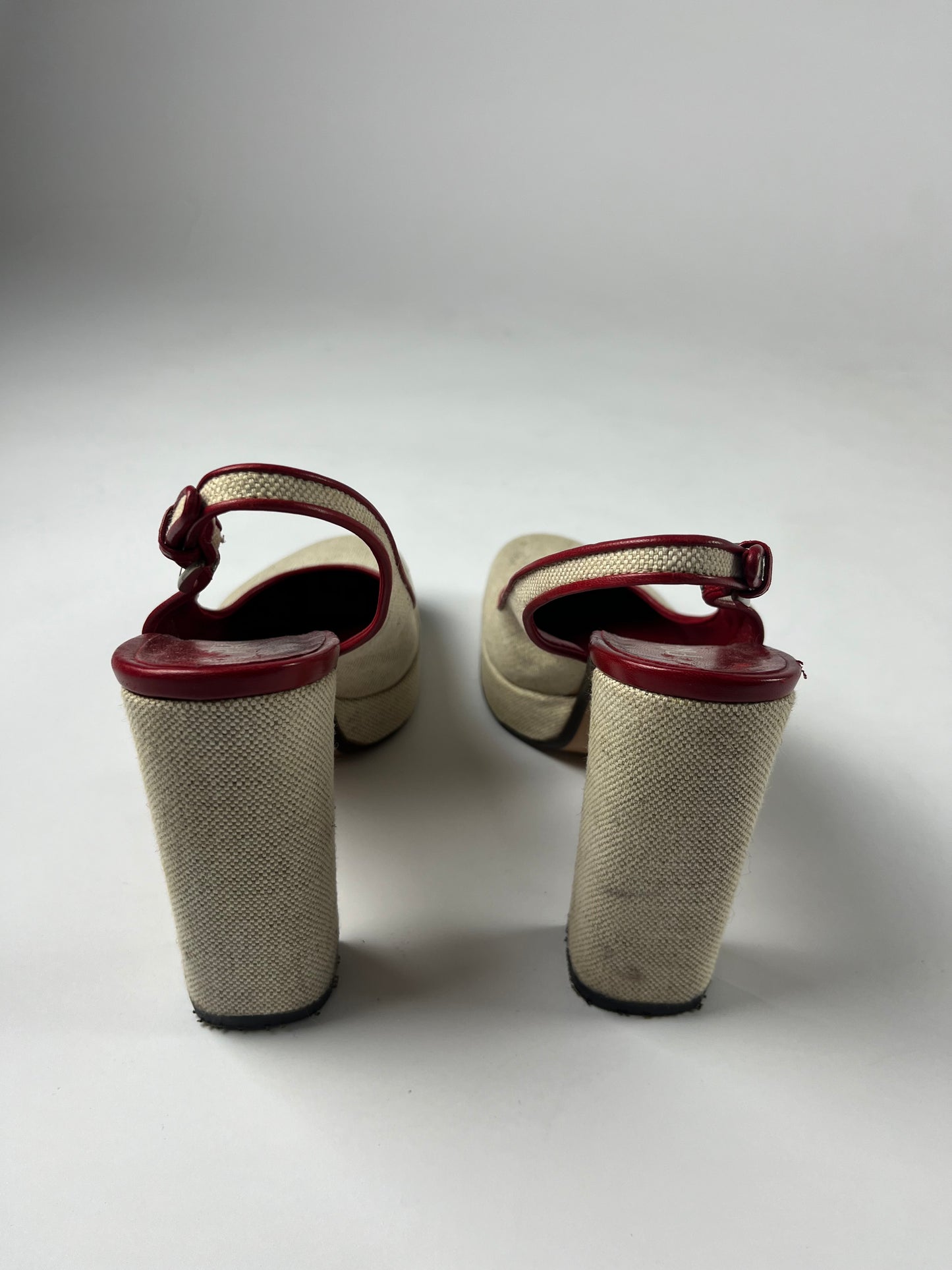 Prada Linen Inside Red Heels SS 1999 - 38 IT/39 EU