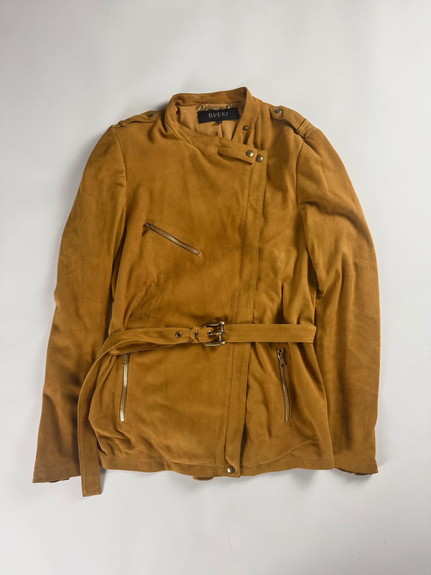 Gucci Orange Suede Zipper Belted Jacket 2000s - S