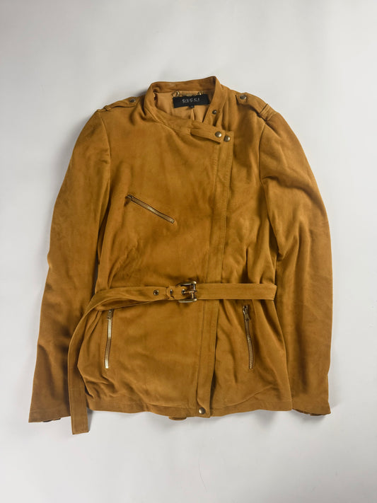 Gucci Orange Suede Zipper Belted Jacket 2000s - S