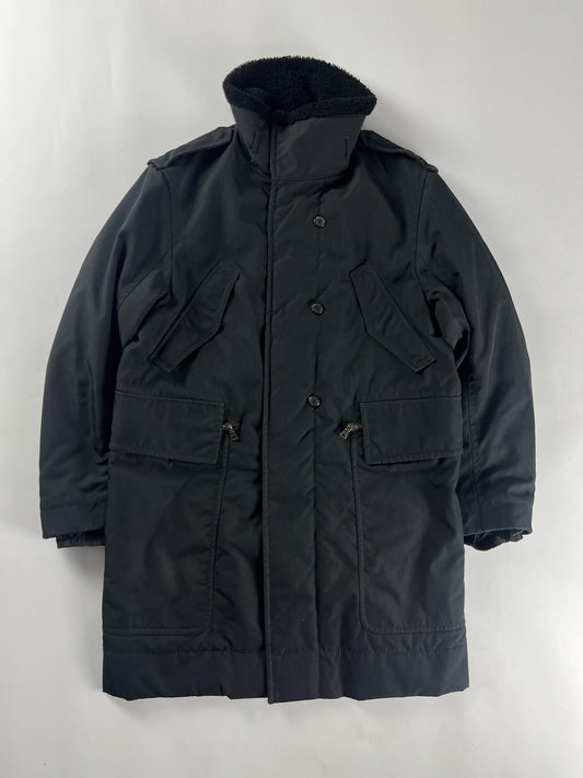 Prada Soldier Funnel Sheep Fur Neck Long Coat 2000s - L