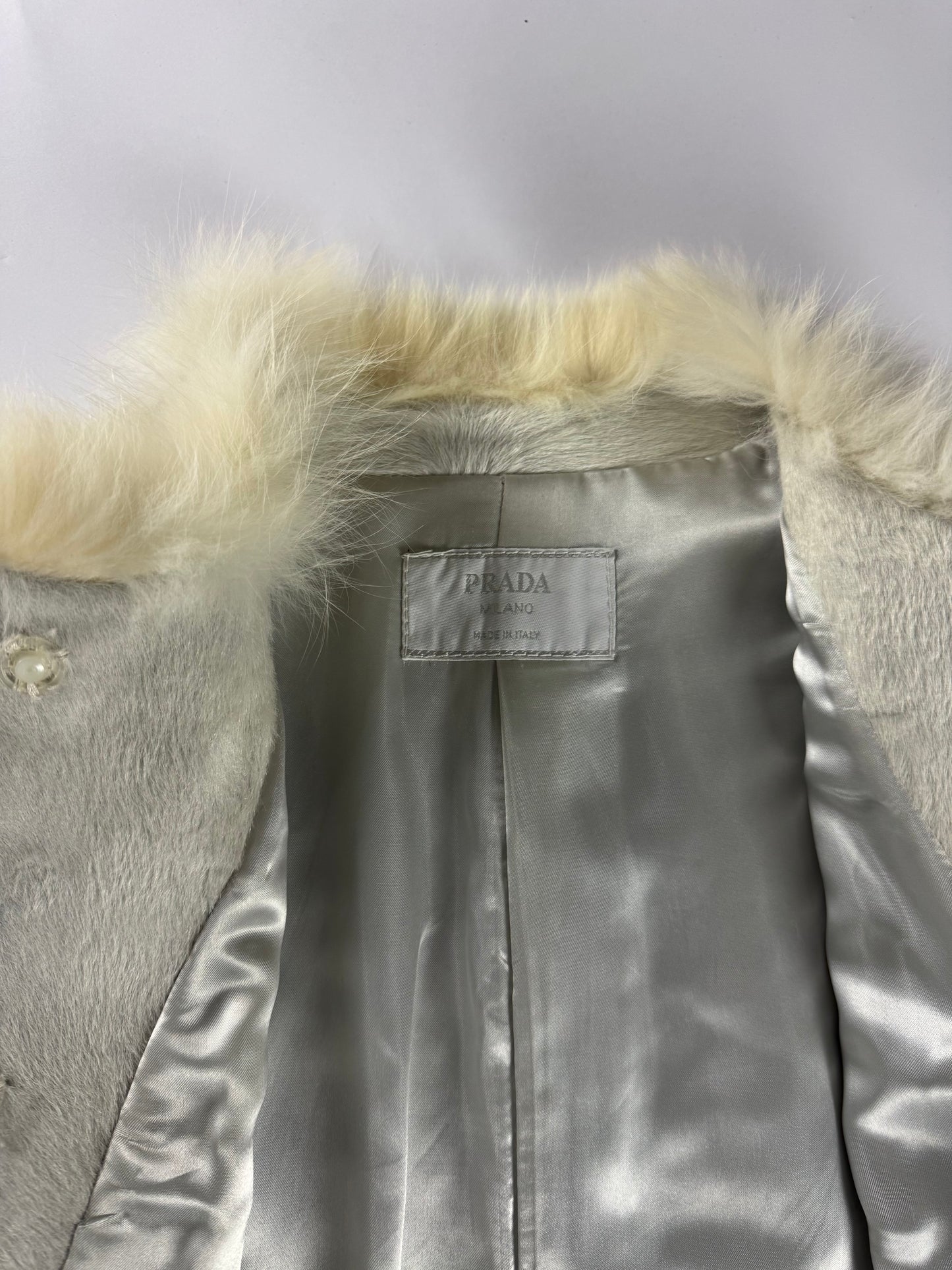 Prada White Heaven Fur Trimmed Pony Hair Leather Coat 1990s - S