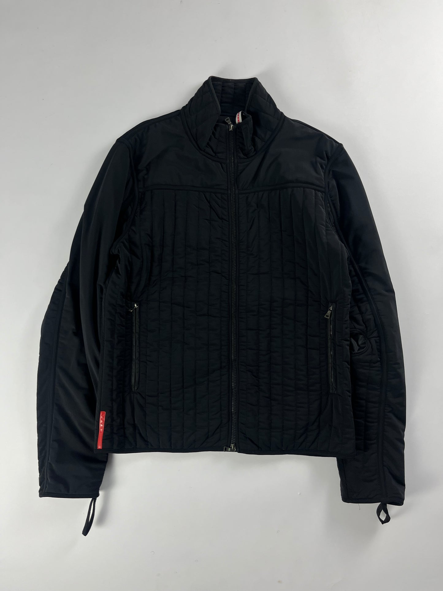 Prada Linea Rossa Black Straight Quilted Nylon Zipper Jacket FW 2001 - XL