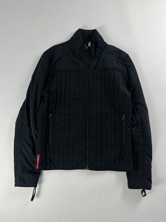 Prada Linea Rossa Black Straight Quilted Nylon Zipper Jacket FW 2001 - XL