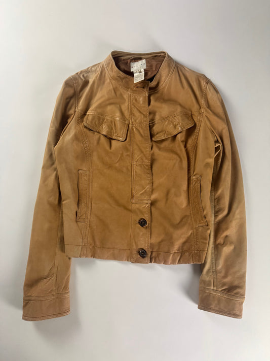 Celine Camel Faded Leather Button Up Rider Jacket 2000s - M