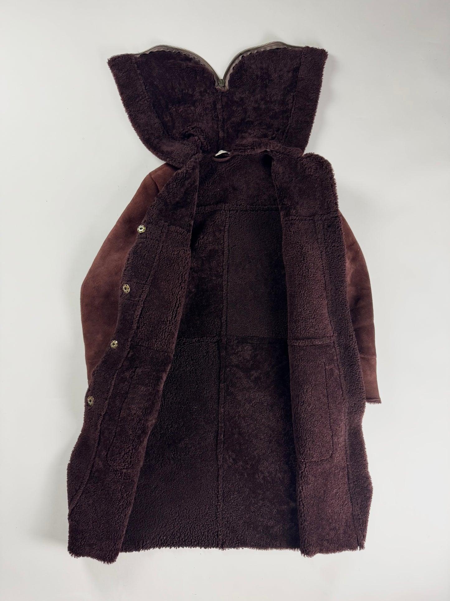 Miu Miu Wine Red Half Open Sherpa Hood Shearling Coat 2000s - XS