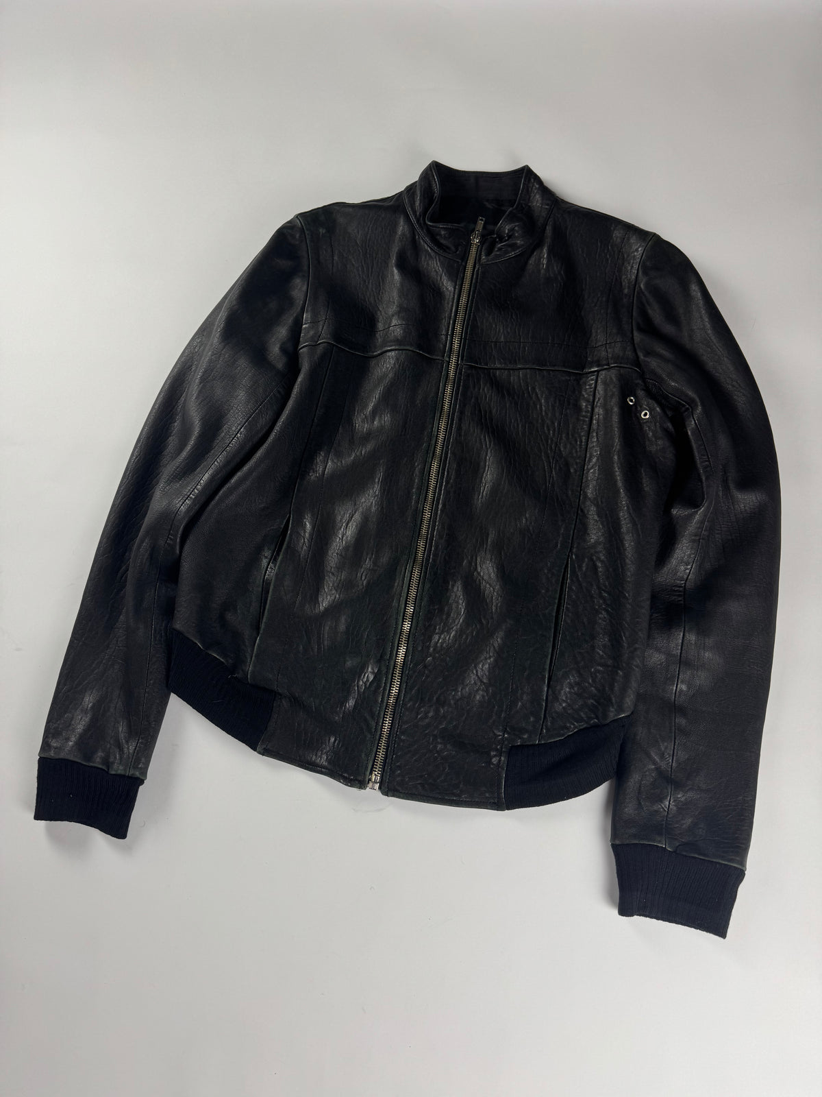 Rick Owens Black Shadow Leather Bomber Jacket 2010s - XL