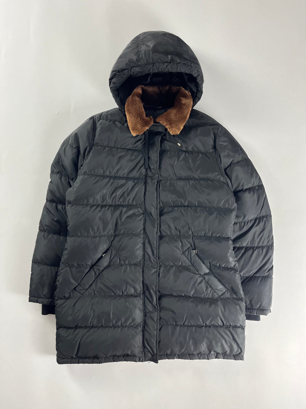 Prada Converted Hooded Fur Collar Long Puffer Jacket FW 1998 - L
