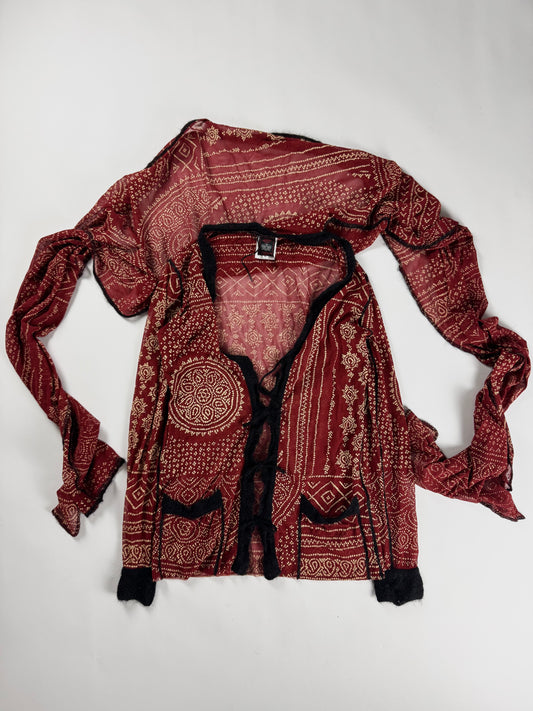 Jean Paul Gaultier Paisley Native Tribal Tattoo Oriental Mesh Blouse Top 1990s - L