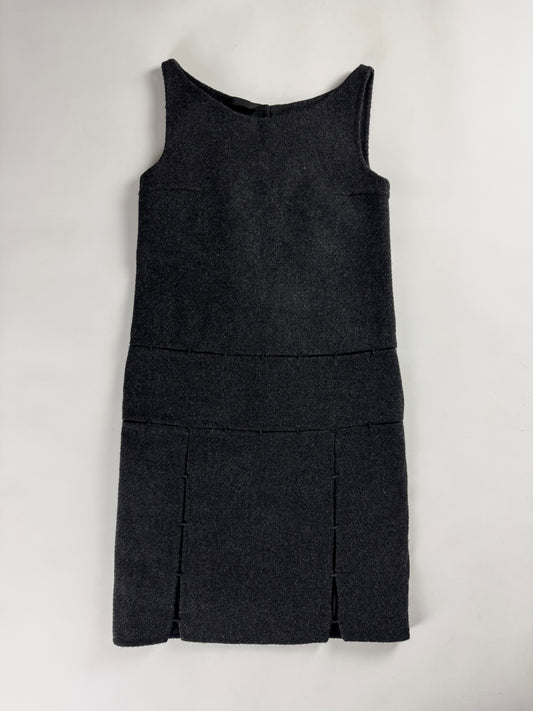 Prada Dark Grey Silk Cut Out Paneled Wool Dress FW 1998 - S