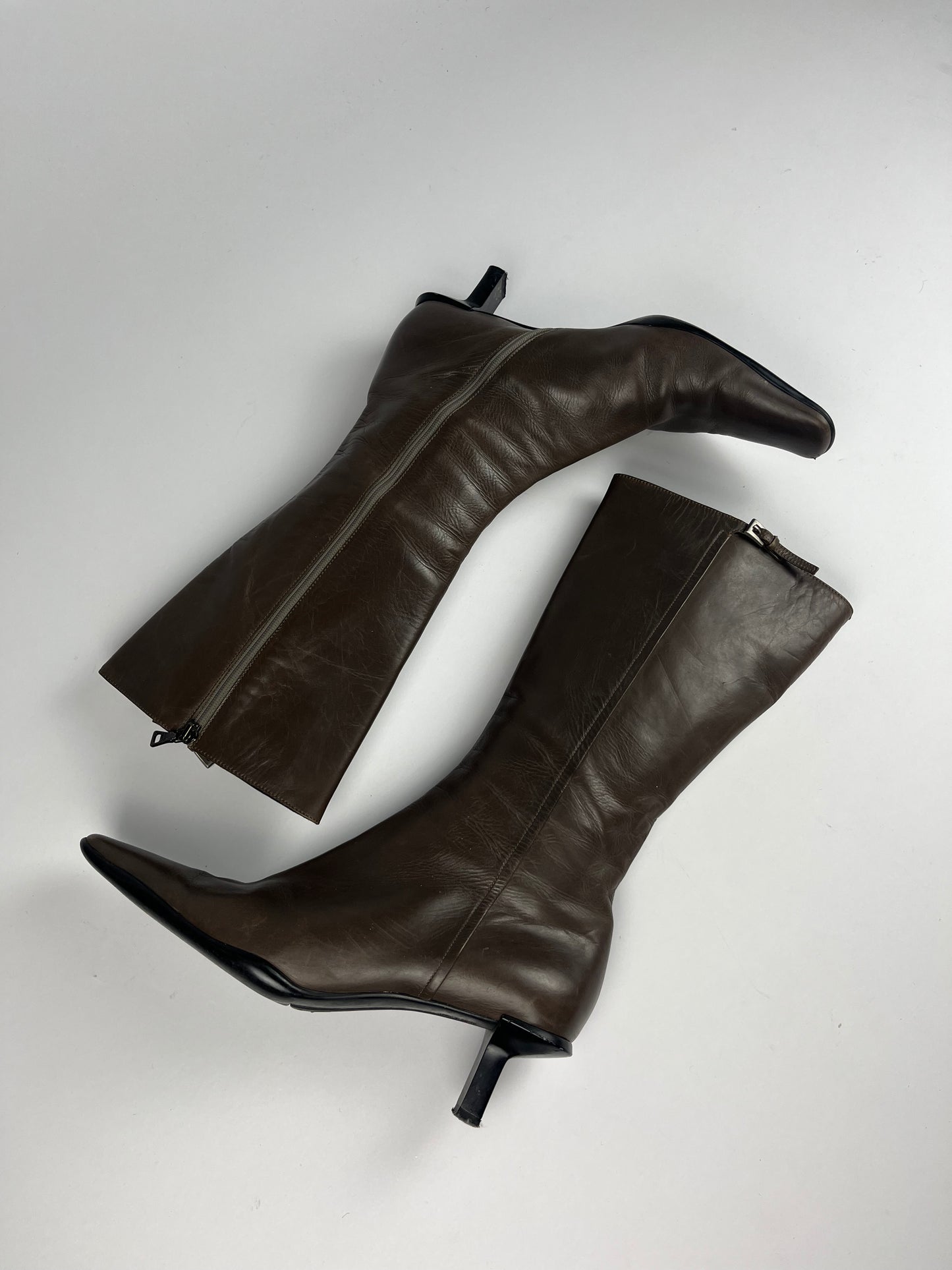 Prada Brown Belted Leather Boots FW 2000 - 38,5 IT/39,5 EU