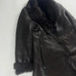 Prada Dark Fur Trimmed Double Breasted Sheepskin Leather Coat 2000s - S