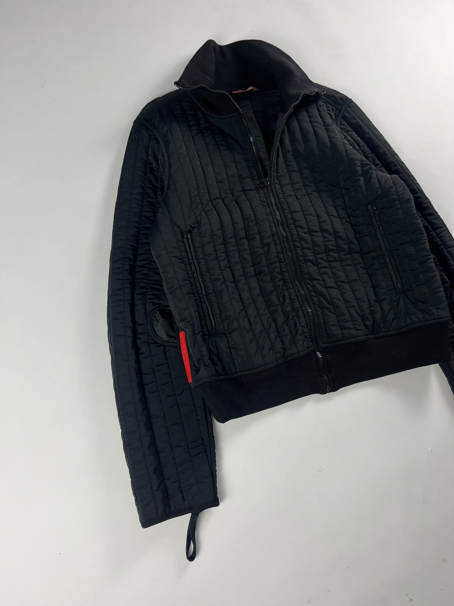 Prada Linea Rossa Black Straight Quilted Nylon Zipper Jacket FW 2001 - L