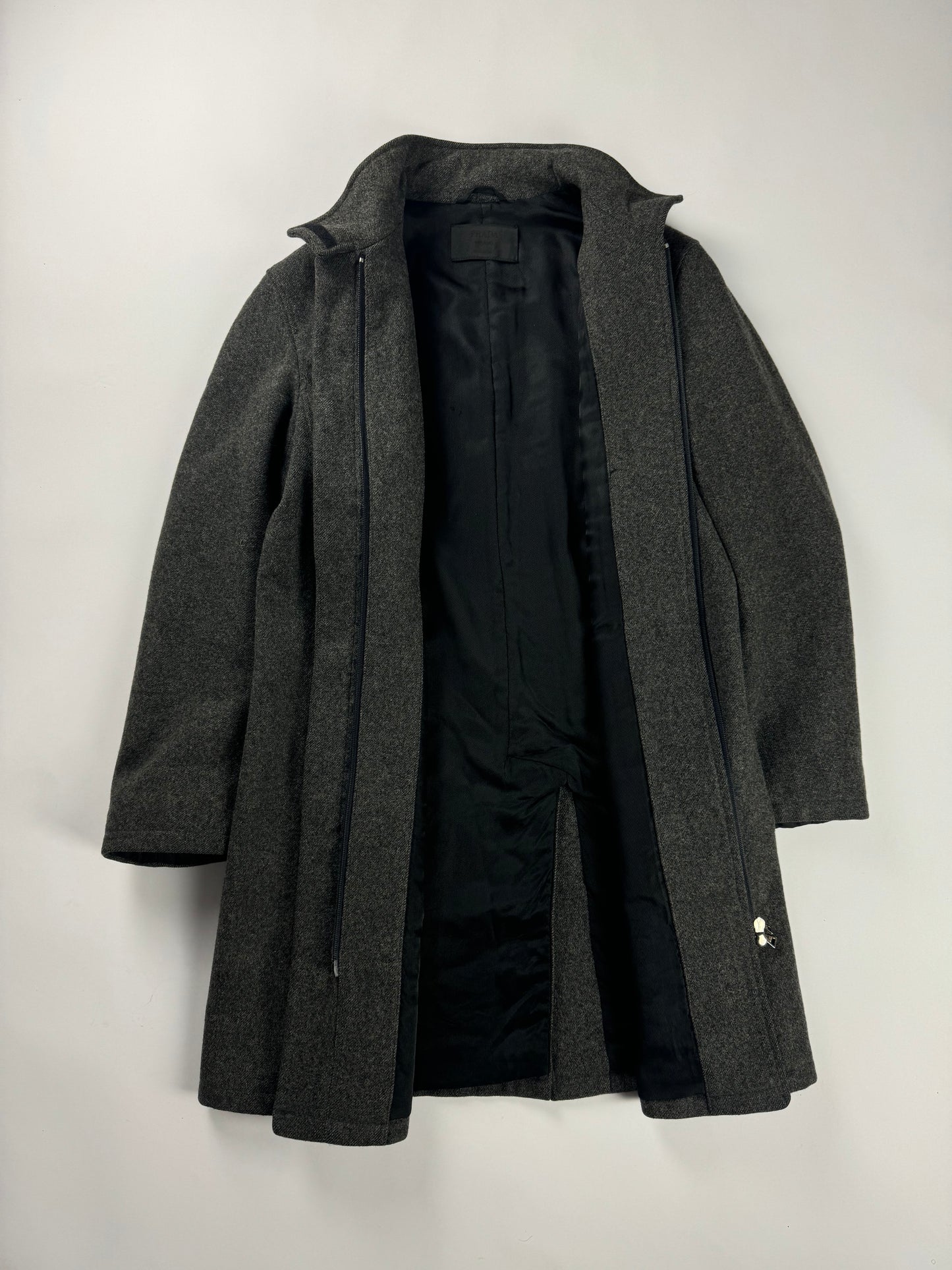 Prada Smoke Charcoal Wool Funnel Neck Coat FW 1998 - S