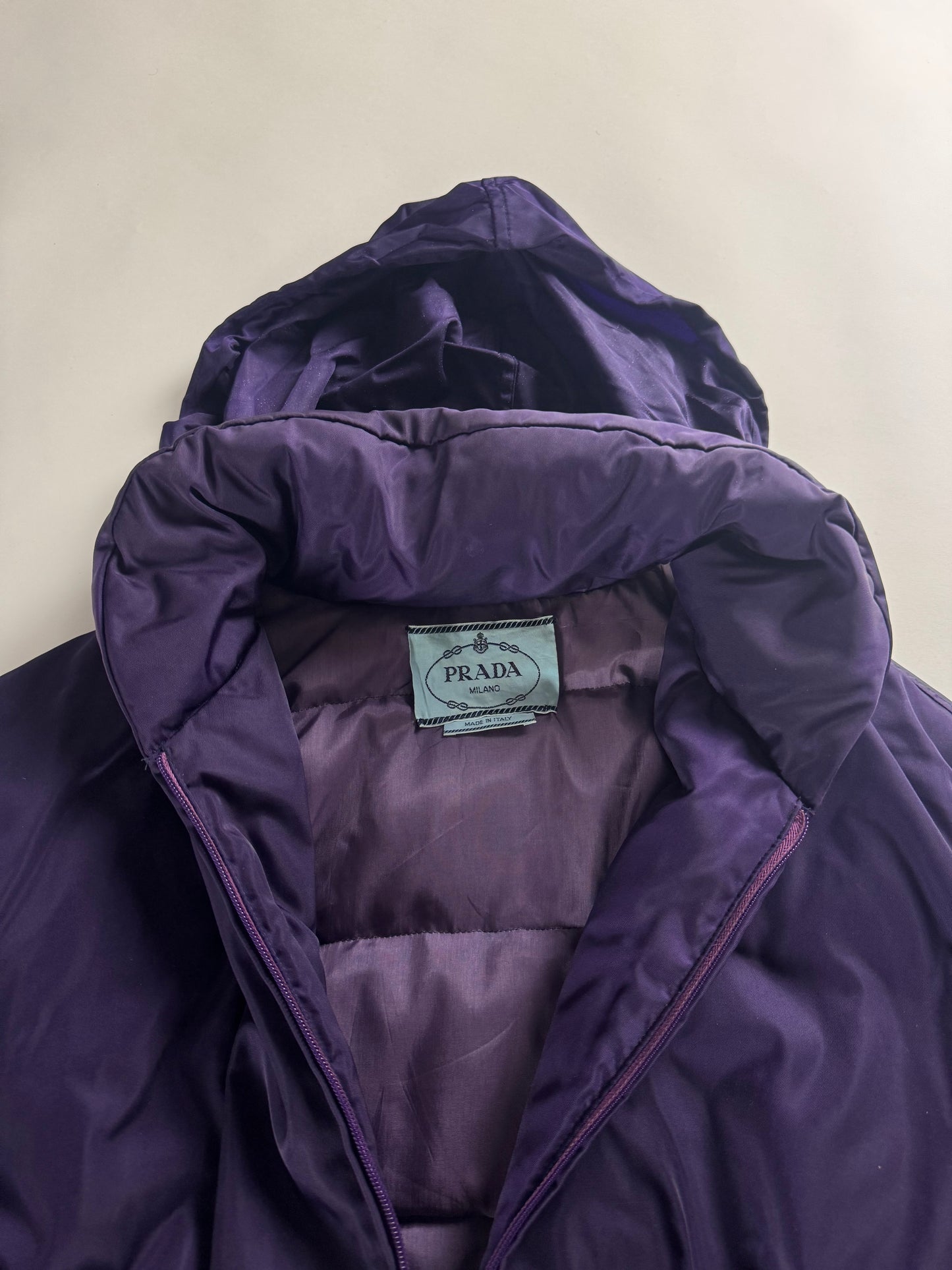 Prada Purple Drawstring Waist Puffer Jacket 1990s - S