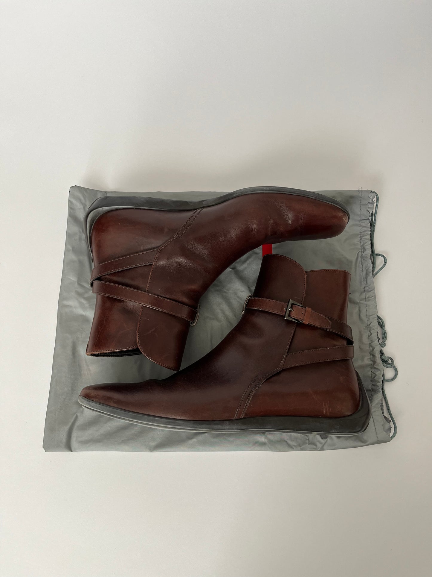 Prada Brown Leather Belted Boots FW 2011 - 44 EU