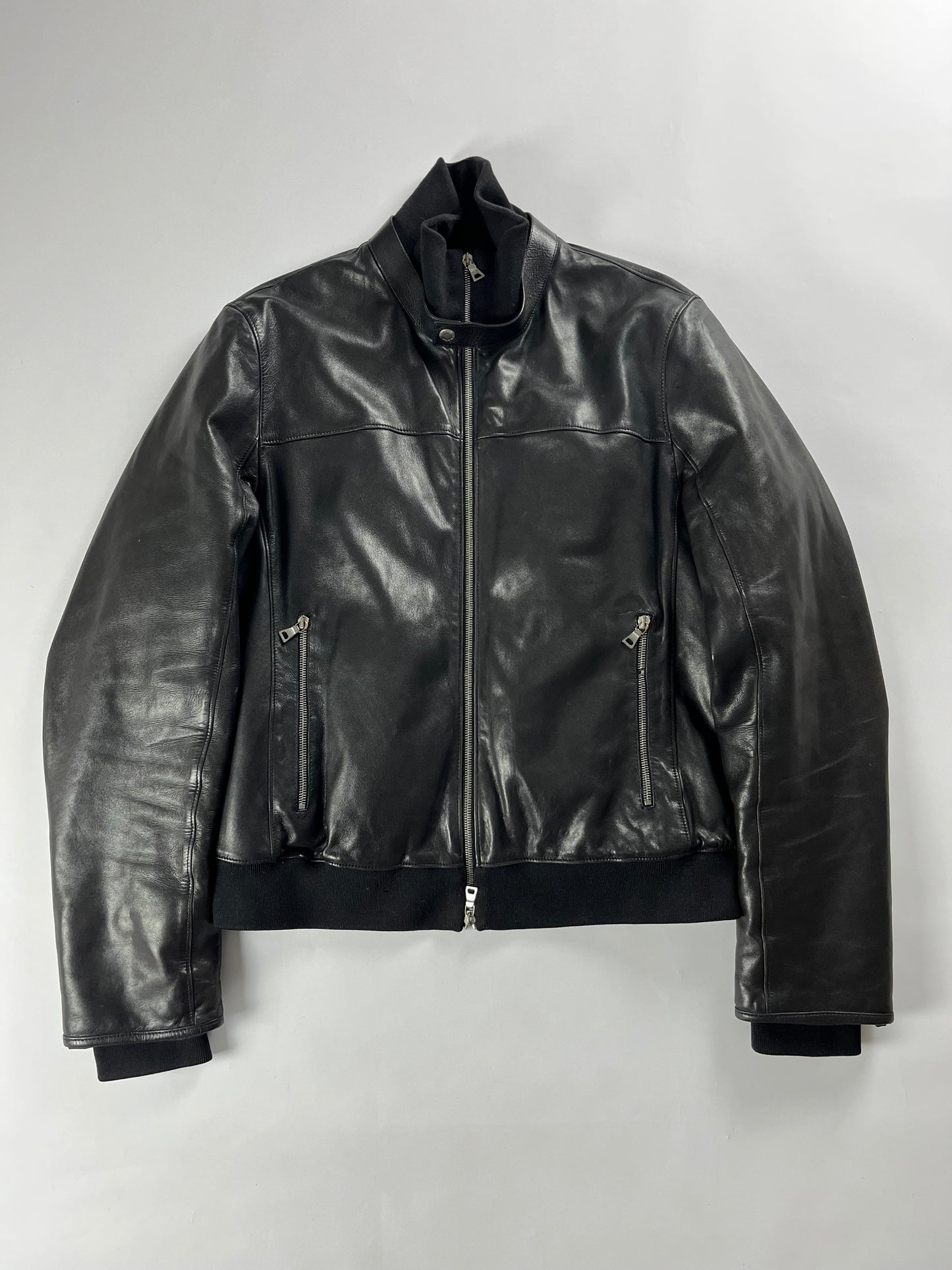 Prada Black Leather Bomber Jacket - L