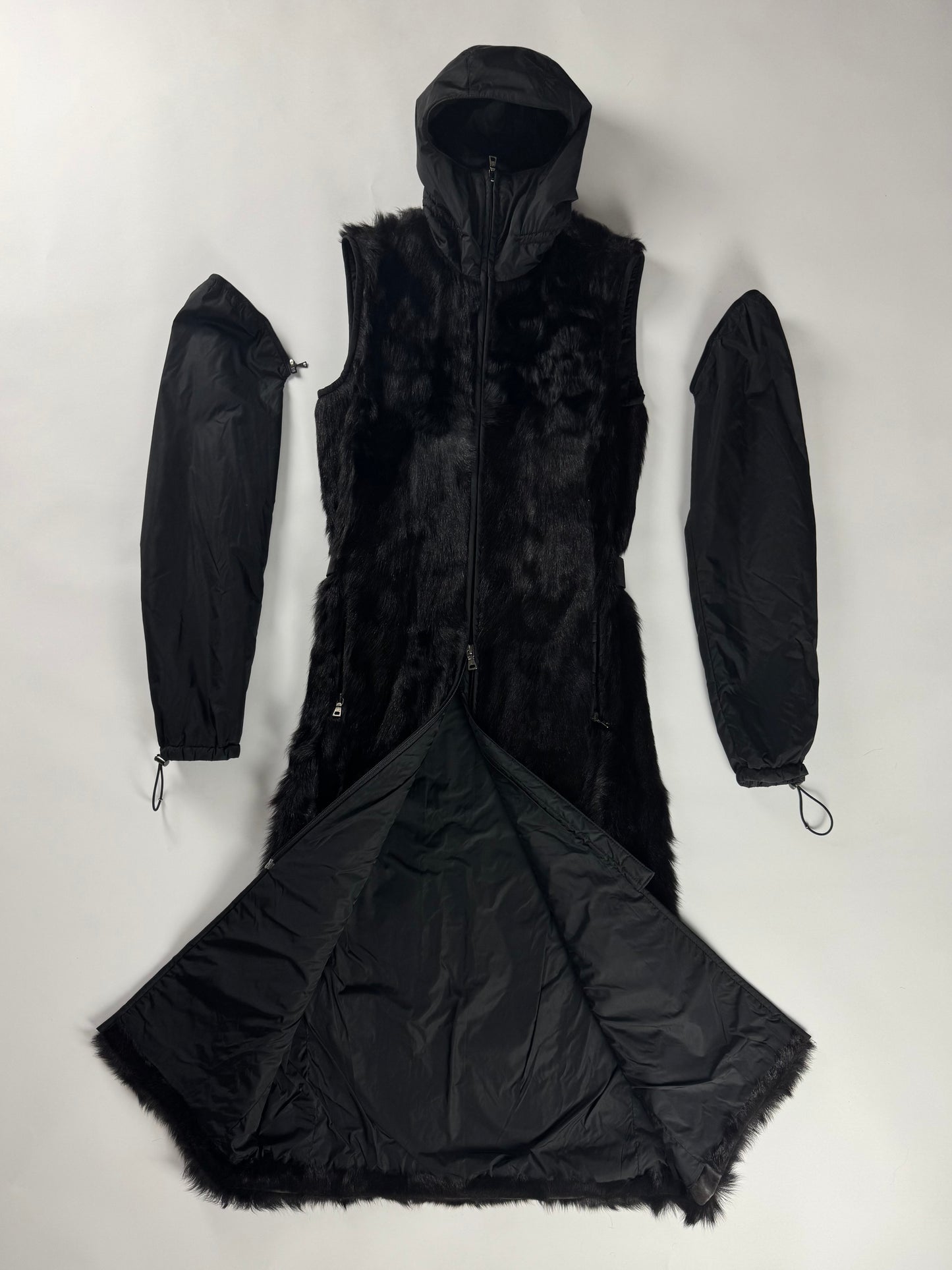 Prada Linea Rossa Convertible Sleeve Dyed Kid Fur Hooded Coat FW 1999 - S