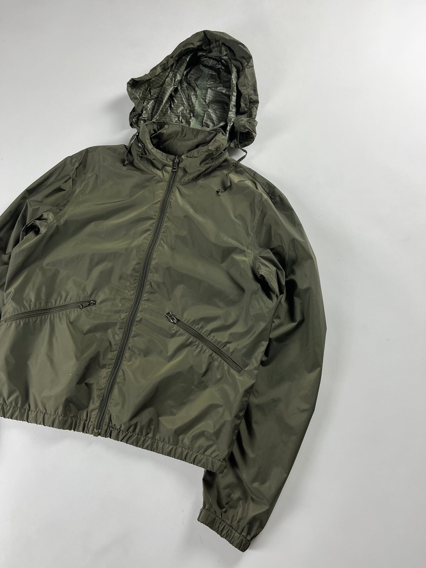 Prada Khaki Nylon Convertible Hood Utility Jacket SS 2010 - M