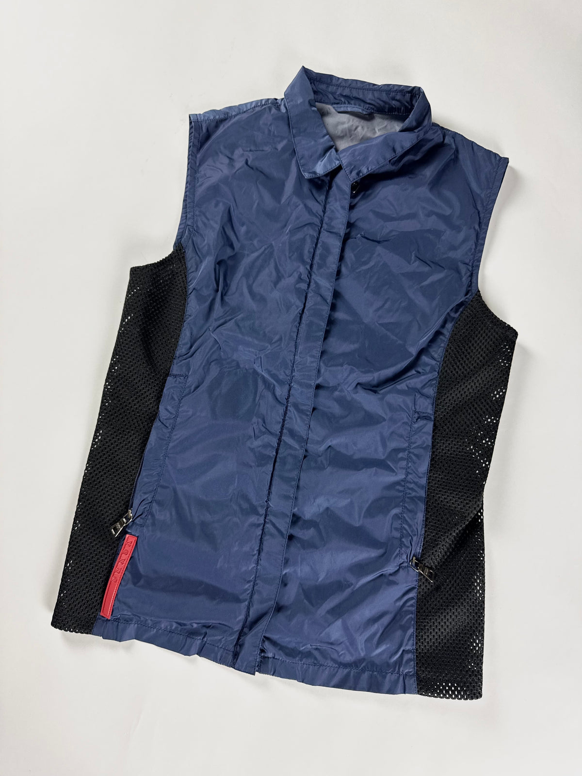 Prada Linea Rossa Mesh Sides Blue Sleeveless Vest SS 2000 - XS