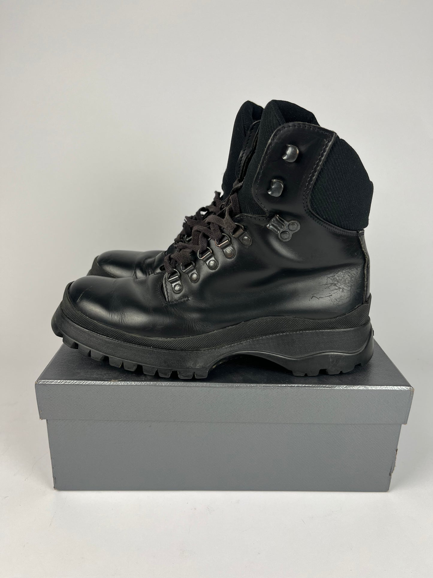 Prada Black Leather Combats High Boots FW 1998 - 41 EU